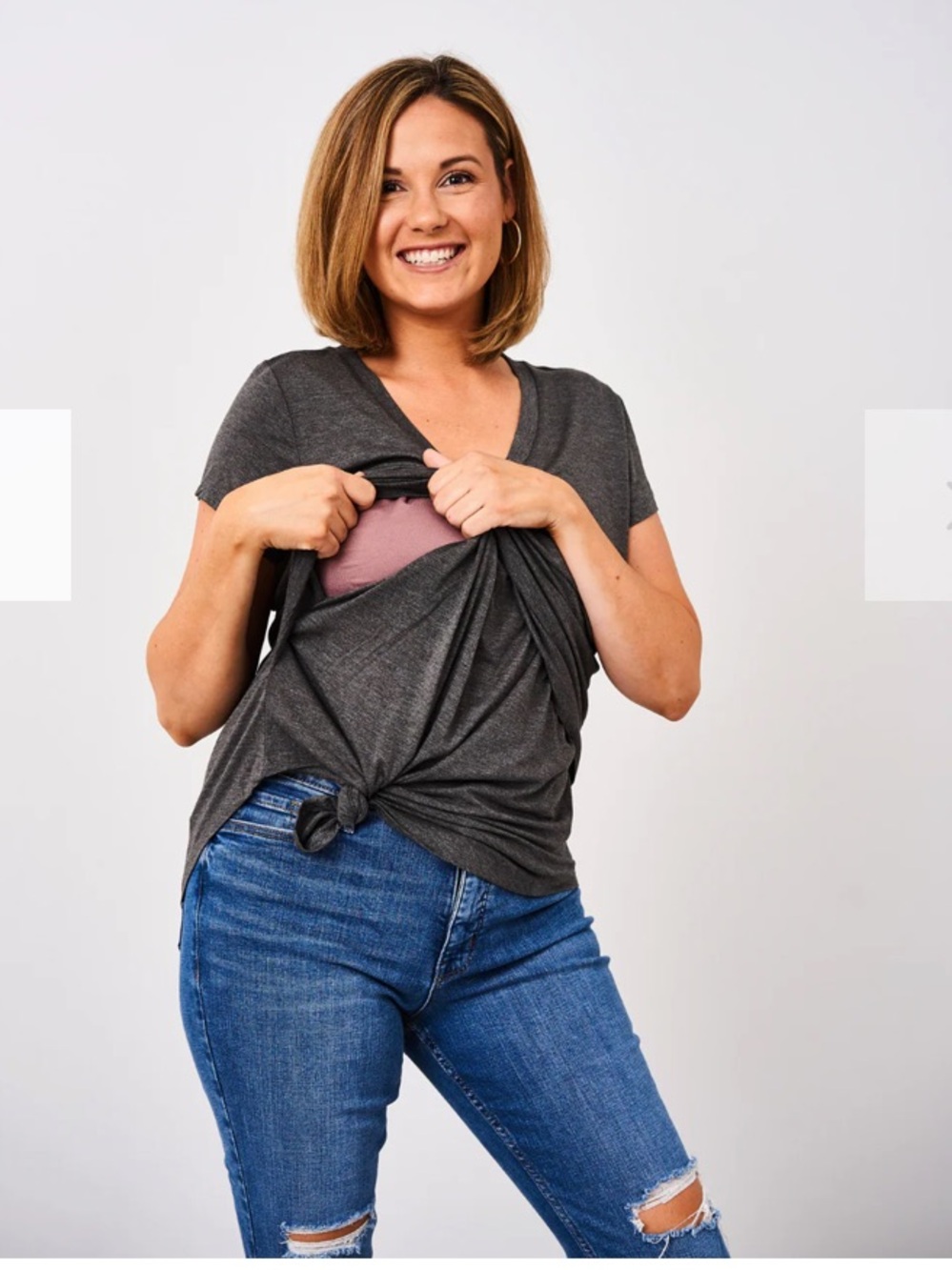 ***Three Pack*** of Latched Mama V-Neck Short Sleeve Tee Grey, Navy, Black
